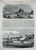 Old Antique Print 1859 Flax Ireland Armstrong Gun Works Newcastle-On-Tyne 19th