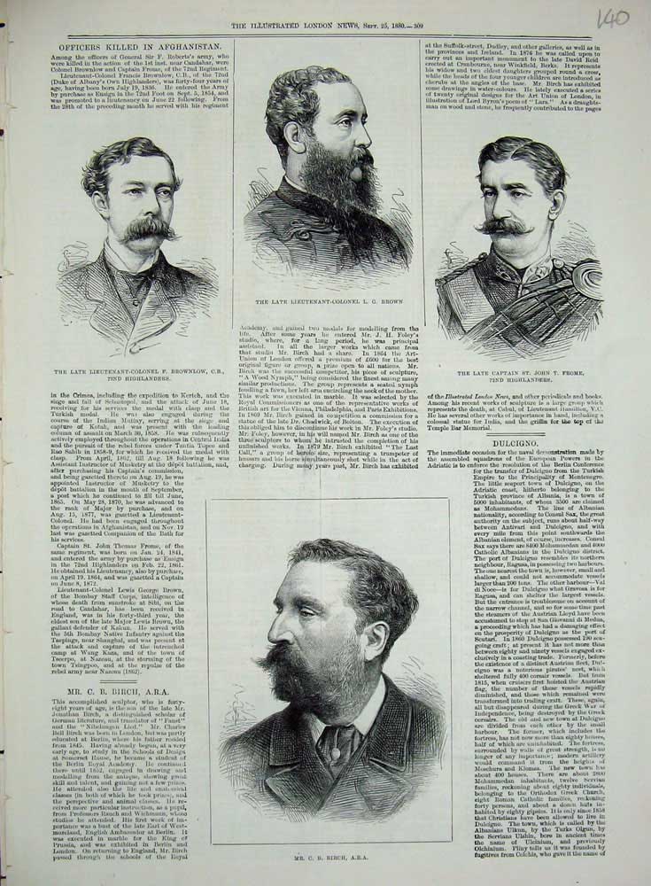Original Old Antique Print 1880 Brownlow Brown Frome Siers Birch War Army 19th