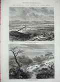 Old Antique Print 1877 Africa Pretoria Transvaal River Magaloquain Cows 19th