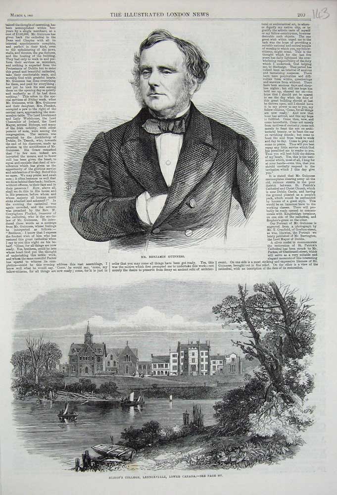 Old Antique Print 1865Benjamin Guinness Bishop College Lennoxville Canada 19th