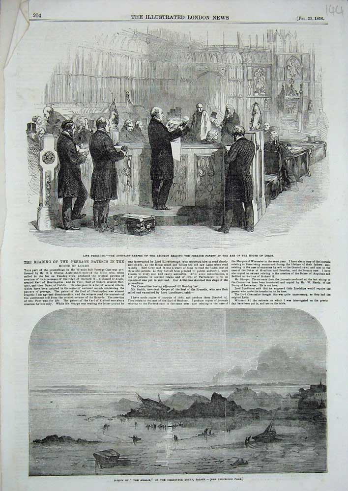 Old Antique Print Peerage 1856 House Lords Ship Wreck Amelia Rocks Jersey 19th