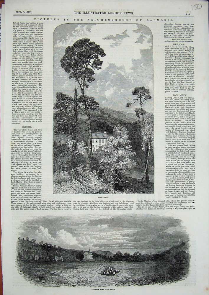 Old Antique Print 1850 Birk Hall Crathie Kirk Manse Balmoral Scotland Art 19th