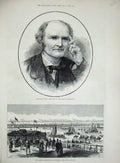 Original Old Antique Print 1883 Professor Cayley President Southport Sands Pier