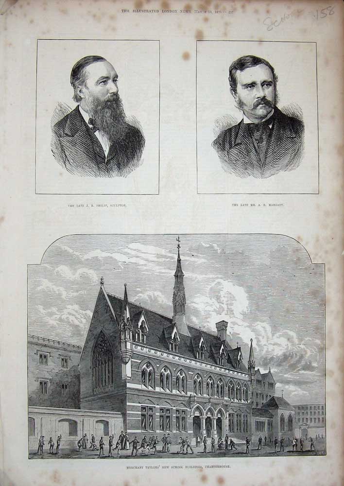 Old Antique Print 1875Merchant Taylors School Charterhouse Philip Margary 19th