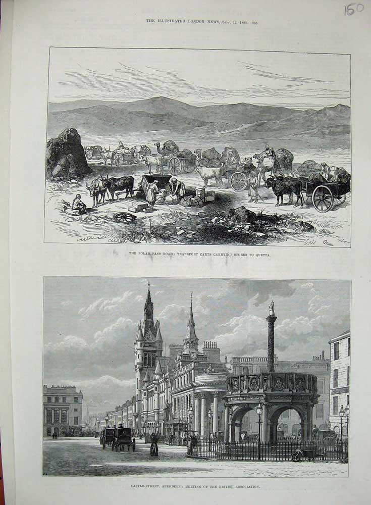 Old Antique Print 1885 Bolan Pass Quetta Castle Street Aberdeen Scotland 19th