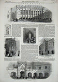 Old Antique Print 1846 Christ'S Hospital Dining Hall Inner Gate Cloister 19th