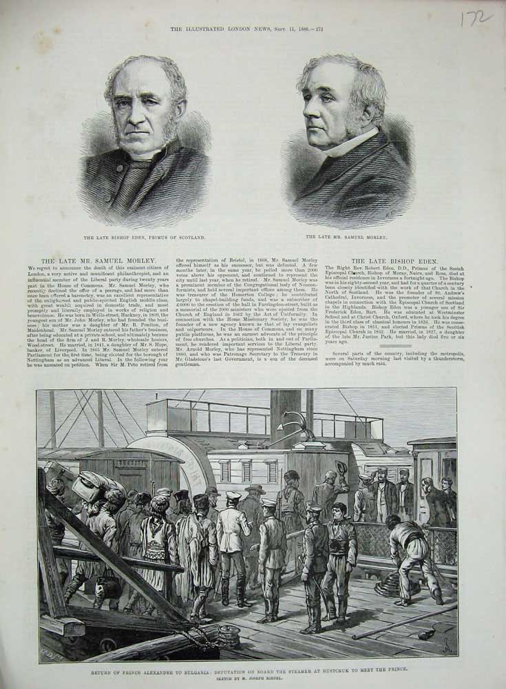 Original Old Antique Print 1886 Bishop Eden Primusscotland Morley Ship Rustchuk