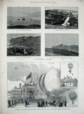 Old Antique Print 1884 H.M.S Sultan Ship Balloon Funsbury Inchkeith Guns 19th