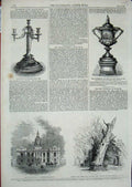 Old Antique Print 1863 Palmerston Cup Inverury Scotland Oak Tree Windsor 19th