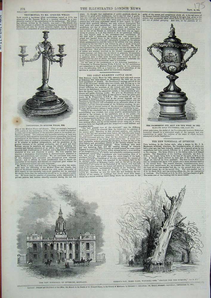Old Antique Print 1863 Palmerston Cup Inverury Scotland Oak Tree Windsor 19th