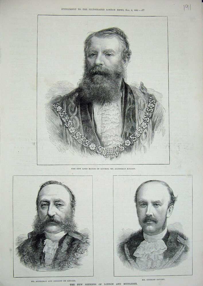 Old Antique Print 1882 Mayor London Alderman Knight Sheriff Savory Keyser 19th