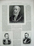 Old Antique Print 1885 Alderman Staples Mayor London Clarke Sheriff Evans 19th
