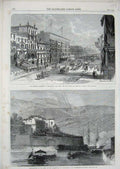 Old Antique Print 1865 Broadway Death President Lincoln Czarewitch Ships 19th