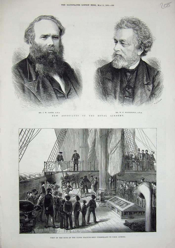 Old Antique Print 1876 Clyde Training Ship Cumberland Aurora Woodington 19th