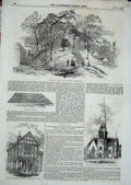 Original Old Antique Print 1855 Tumulus Herefordshire Leominster Church Trinity