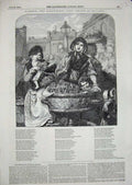 Original Old Antique Print 1849 Gavarni Fine Art Strawberry Girl Market Basket