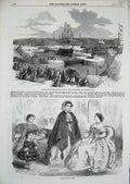 Old Antique Print 1857 Womens Fashion Northumberland Dock Newcastle Ship 19th