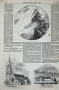 Original Old Antique Print 1854 Swirral Mount Helvellyn Church Weymouth Keston