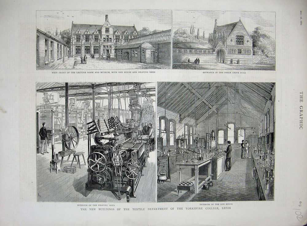 Old Antique Print 1880 Textile Department Yorkshire College Leeds Museum 19th