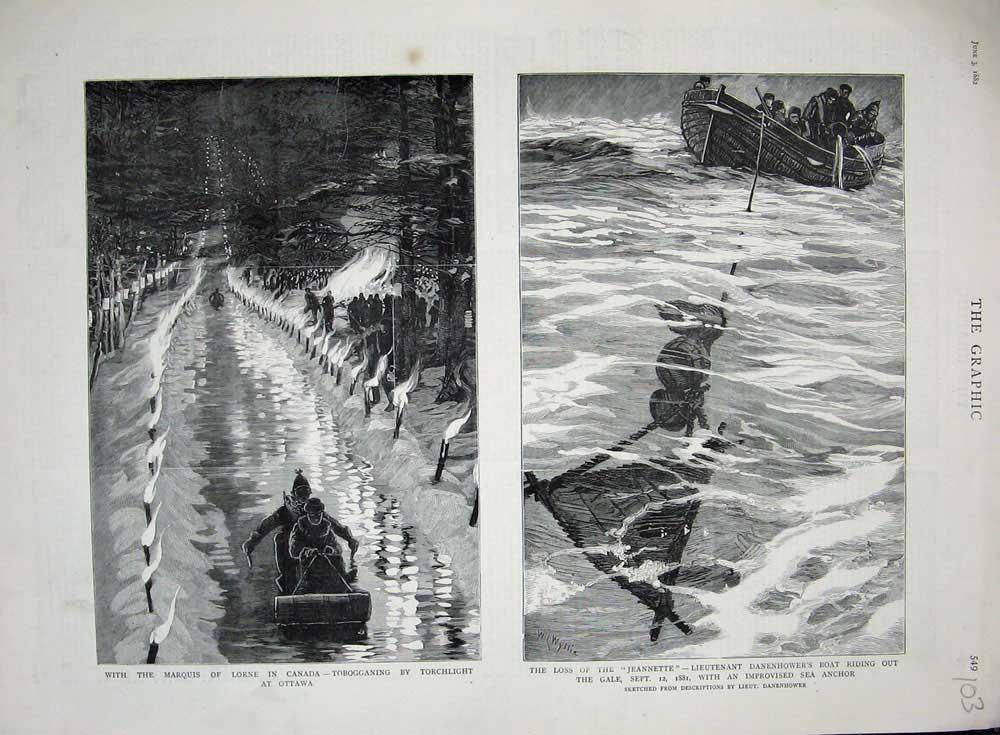 Old Antique Print Marquis Lorne Canada 1882 Jeannette Ship Danehower Boat 19th