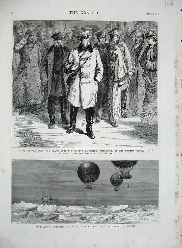 Old Antique Print 1876 Duke Nicholas-Nicholaievitvh Arctic Expedition War 19th