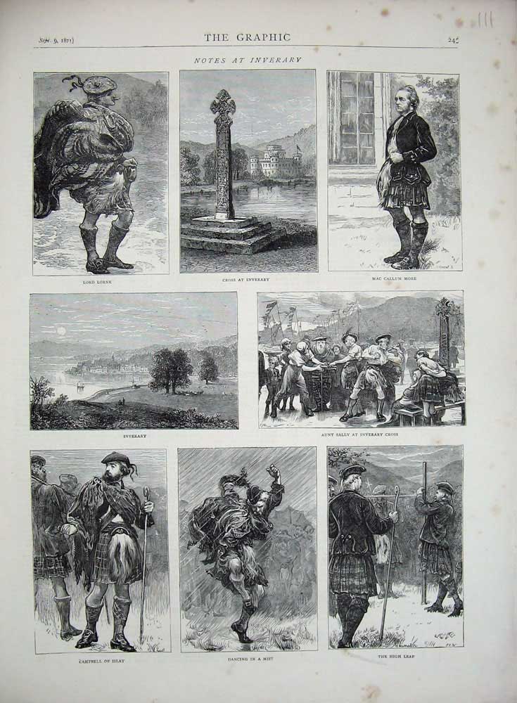 Old Antique Print 1871 Inverary Mac Callum More Lord Lorne Campbell Islay 19th