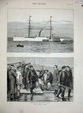 Original Old Antique Print Zulu War Gravesend 1879 Steamship Dublin Castle Sier