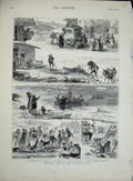 Original Old Antique Print 1877 Bavarian Alps Mountains Post Office Schuhplatte