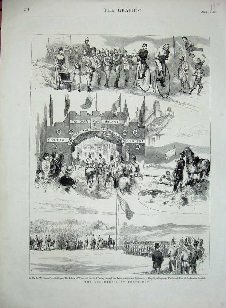 Original Old Antique Print 1882 Ta Volunteer Army Siers Portsmouth War 19th