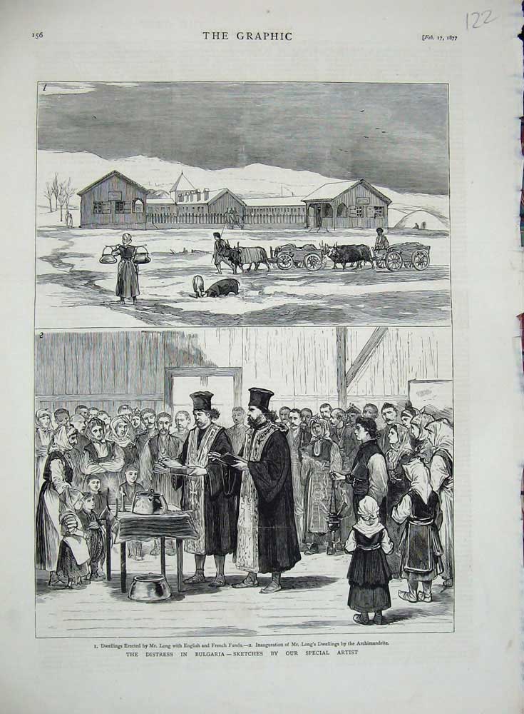 Old Antique Print 1877 Distress Bulgaria Dwellings Mr Long Archimandrite 19th