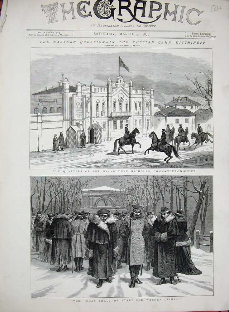 Original Old Antique Print 1877 Grand Duke Nicholas Russian Camp Kischineff War