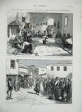 Old Antique Print 1877 Batak Bashi-Bazouks Philippopolis Prison Yard War 19th