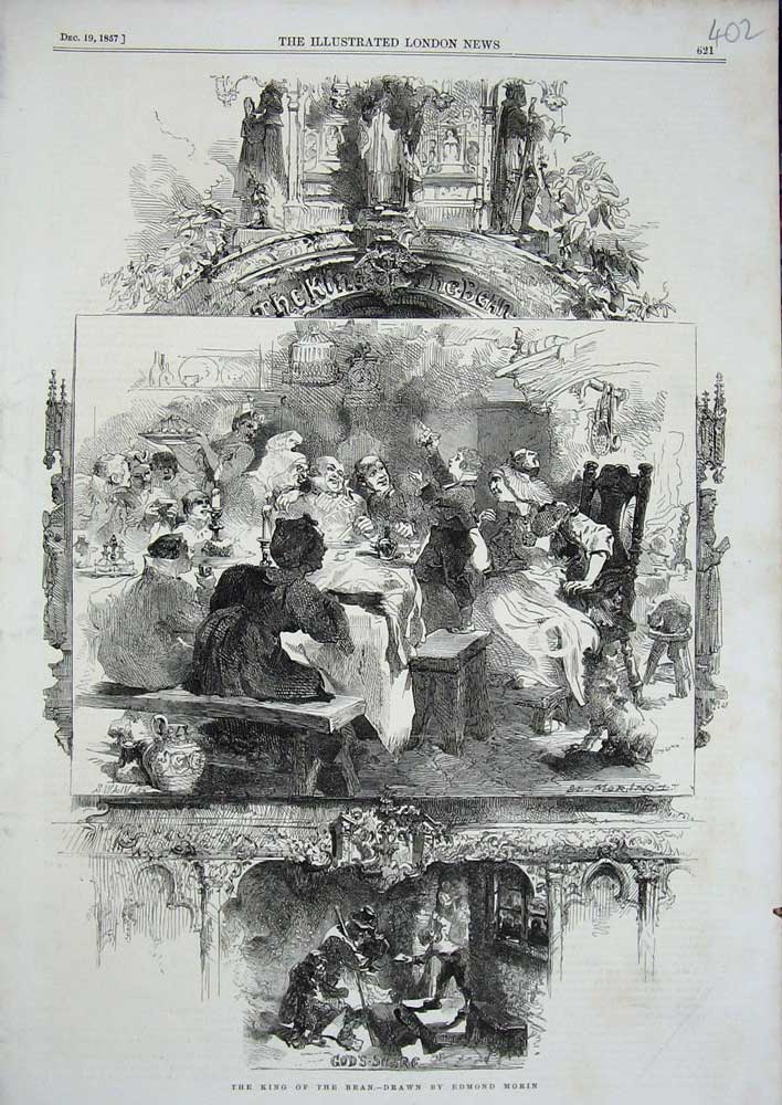 Original Old Antique Print 1857 King Bean Edmond Morin Illustrations Story 19th