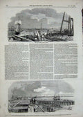 Original Old Antique Print Dock Works Great Grimbsy 1848 Ships England 19th