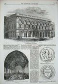 Old Antique Print 1856 Free-Trade Hall Manchester Grammar School Newton 19th