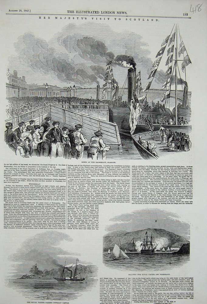 Old Antique Print 1847Scotland Bromielaw Glasgow Dunally Castle Tobermory 19th