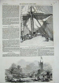 Original Old Antique Print 1854 Clift-House Iron Building Bristol Himalaya Ship