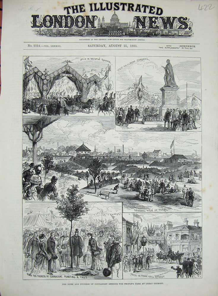 Old Antique Print Duke Duchess Connaught People'S Park Great Grimbsy 1883 19th