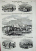 Old Antique Print 1848 Balmoral Castle Scotland Mar Lodge Church Crathie 19th
