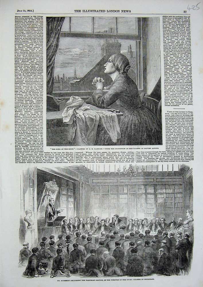 Original Old Antique Print 1854 Alderson Harveian Oration College Physicians