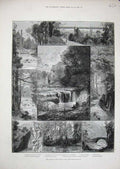 Old Antique Print 1883 Jesmond Dene Public Park Newcastle-On-Tyne Grotto 19th