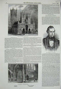 Old Antique Print 1848 Lincoln Cathedral M'Cullagh Bishop Longland Statue 19th