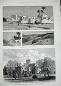 Old Antique Print 1883 Egypt Ruins Thebes Benwell Tower Newcastle Bishop 19th