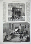 Original Old Antique Print 1873 Shrine Alban'S Abbey Rolling Machine Horse-Shoe