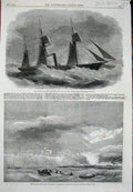 Old Antique Print 1861 Steam Ship Mail Steamer Briton Ship Tynemouth Sea 19th