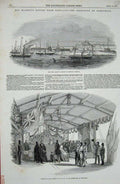 Original Old Antique Print 1847 Royal Yacht Fleetwood Harbour Ship Saloon Queen