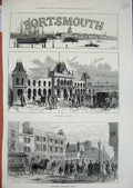 Old Antique Print *3516 1882 Portsmouth Railway Station Government House