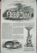 Old Antique Print 1851 Grammar School Ipswich Captain Willcox Plate Cat 19th