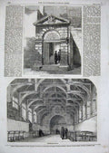 Original Old Antique Print 1860 Entrance Gateway Westminter School London 19th