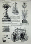 Original Old Antique Print 1852 Stamford Race Cup Diamon Cutting Machine Sport